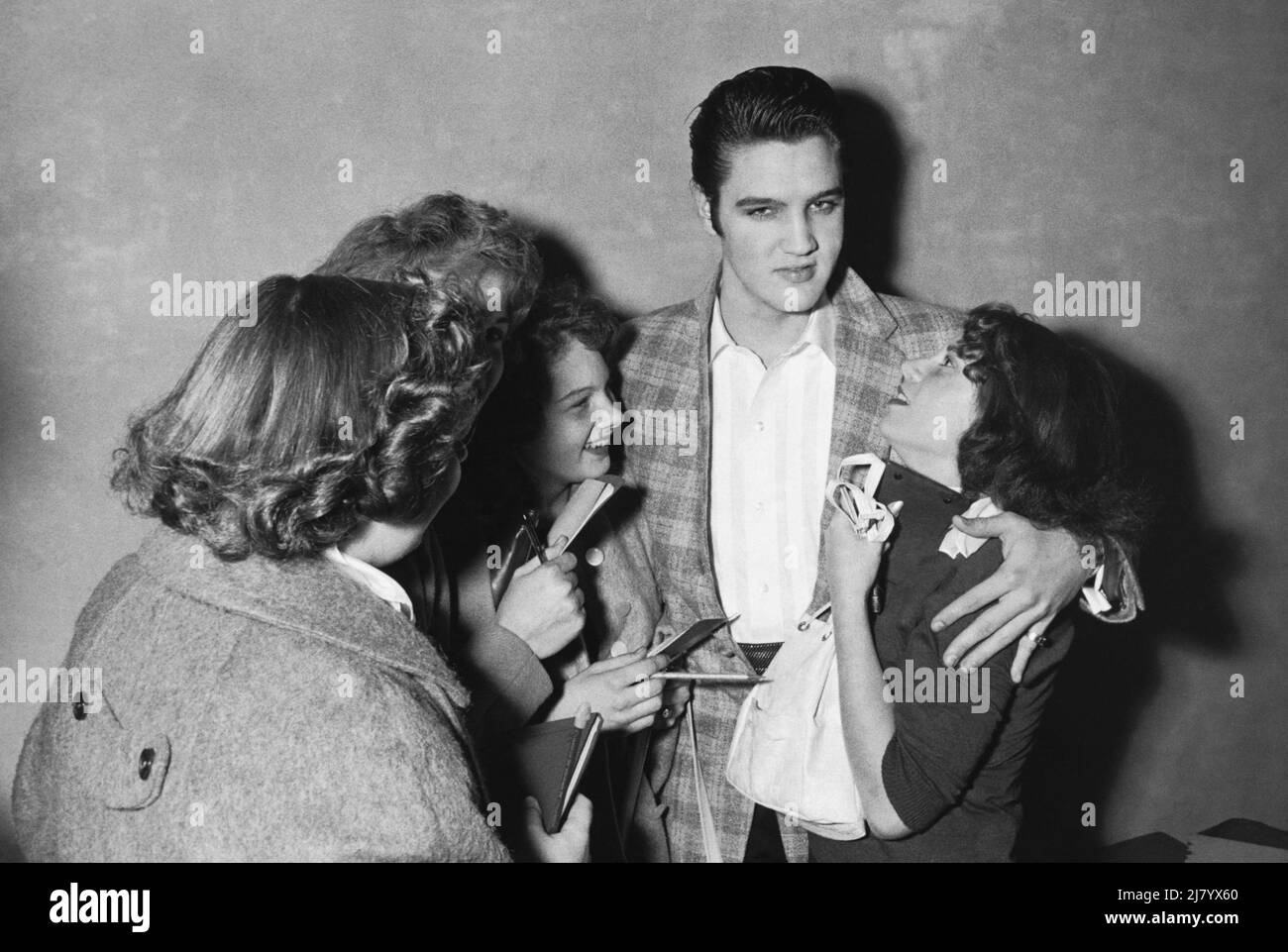 Elvis and Fans, c. 1955 Stock Photo