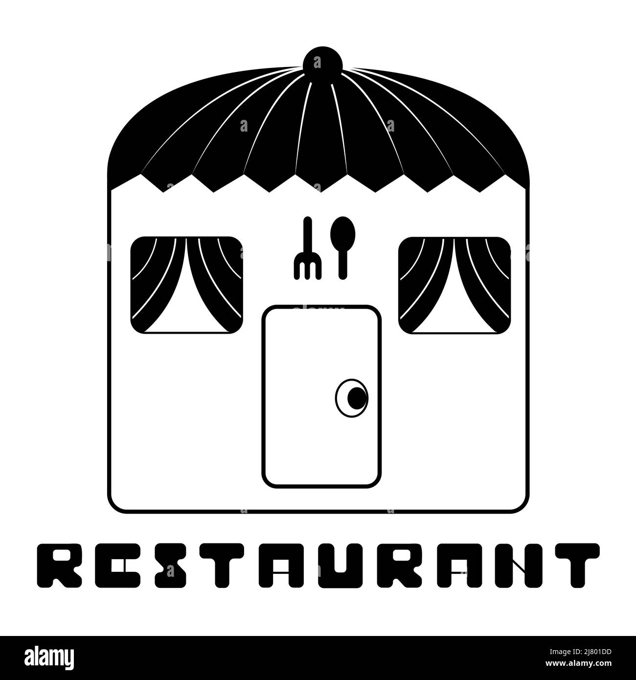 Restaurant building, black and white illustration Stock Vector