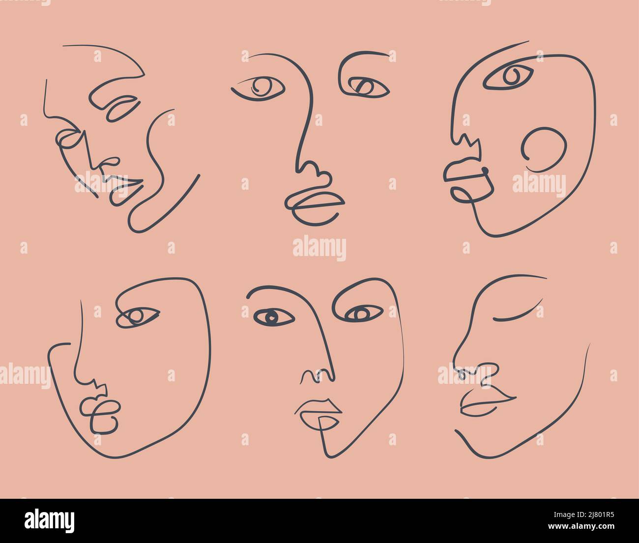 Continuous line, drawing of doodle faces Stock Vector Image & Art Alamy