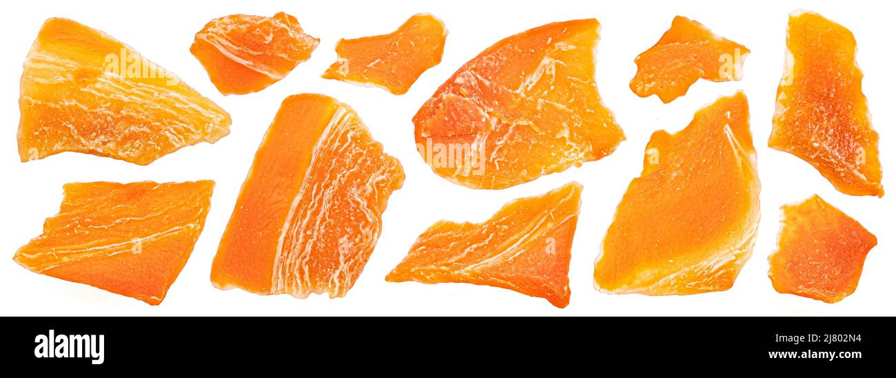 Dried chopped carrots isolated on white background Stock Photo
