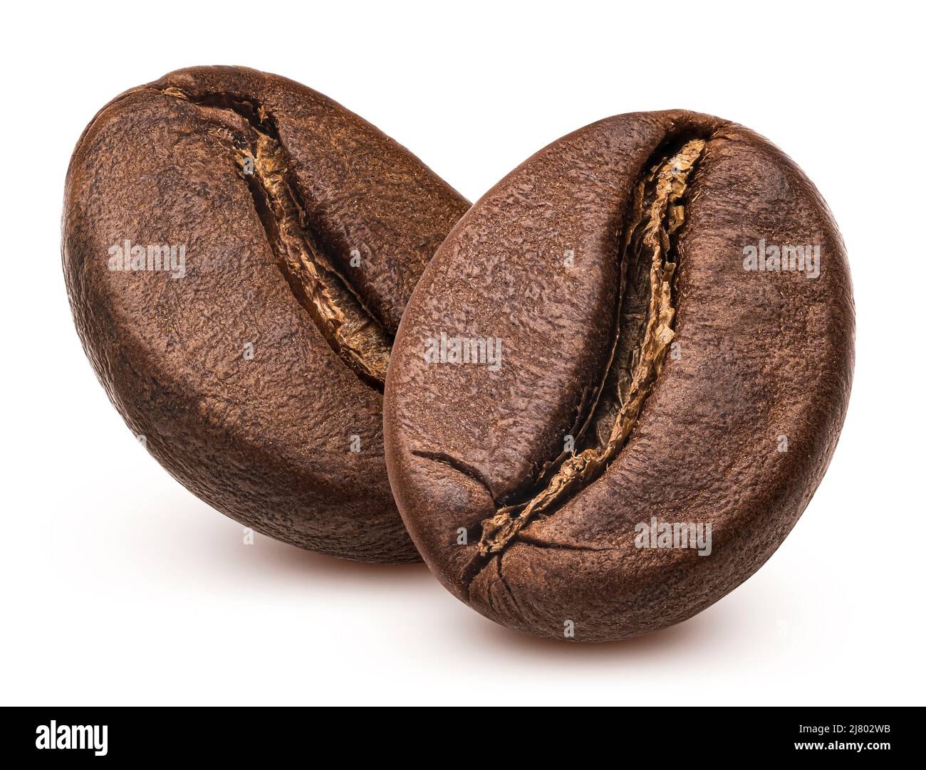 Two roasted coffee beans isolated on white background Stock Photo - Alamy