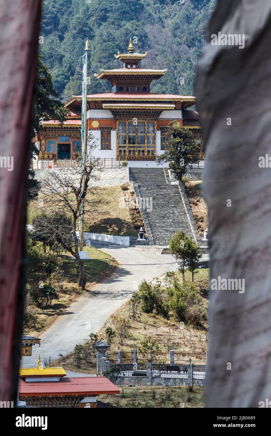 Buddhist Monastery at Dochu La Pass in Bhutan Stock Photo