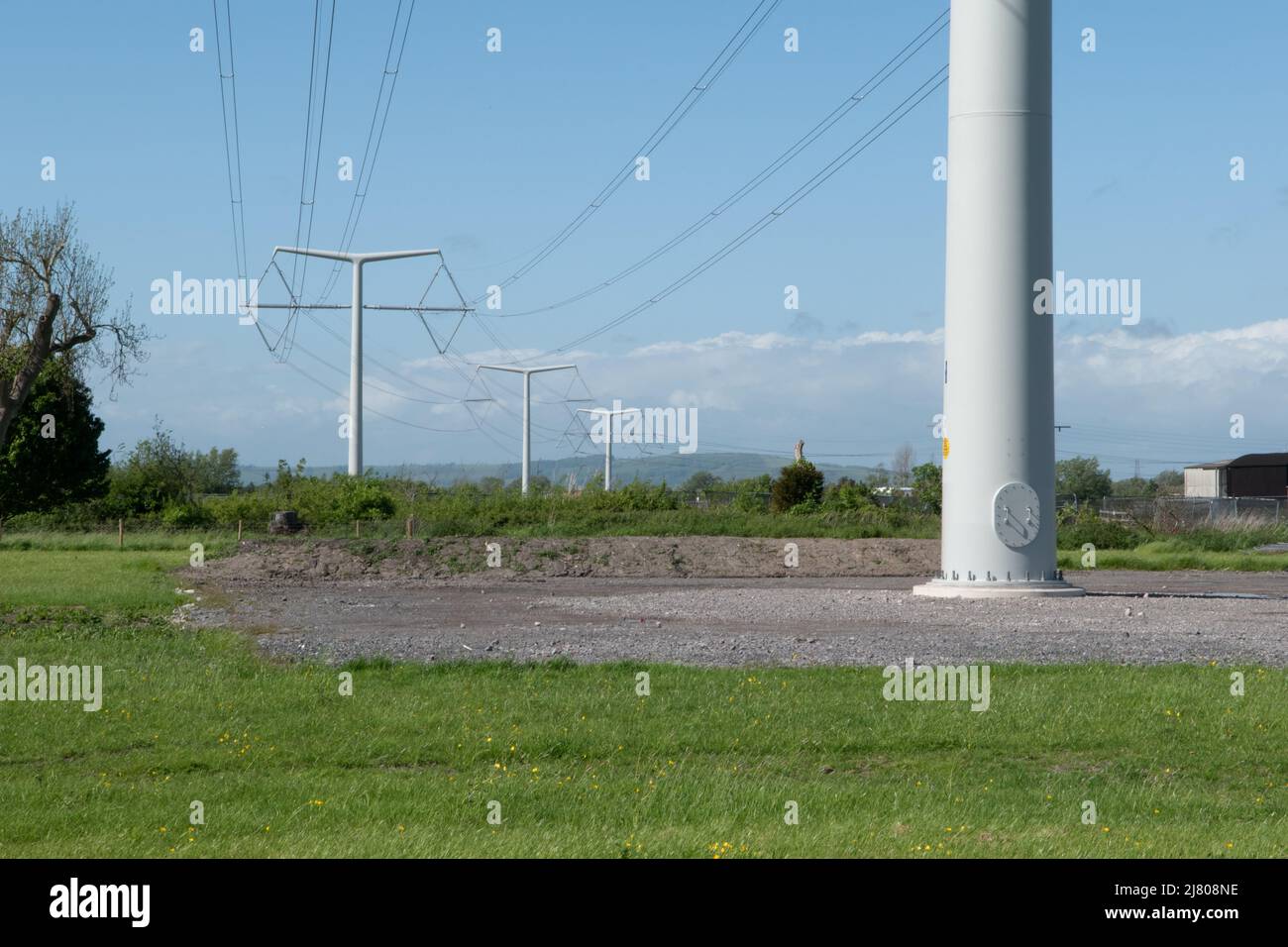 T Pylons forming the Hinkley Point to Avonmouth National Grid Link at Mark, Somerset, England, UK Stock Photo