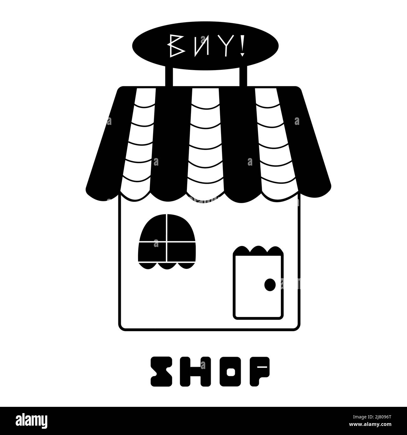 Shop building, black and white illustration Stock Vector