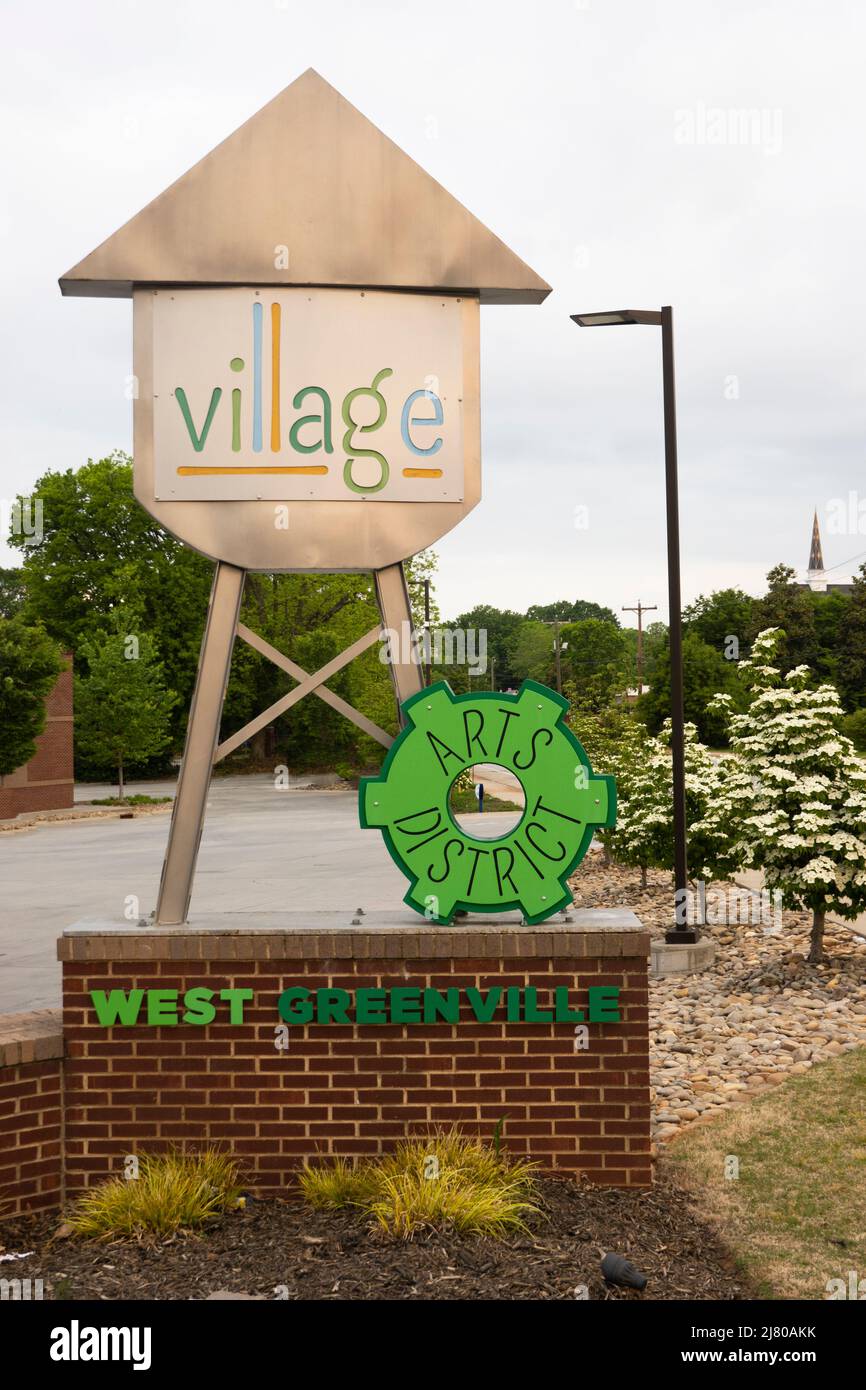 West Greenville arts district sign in Greenville SC Stock Photo