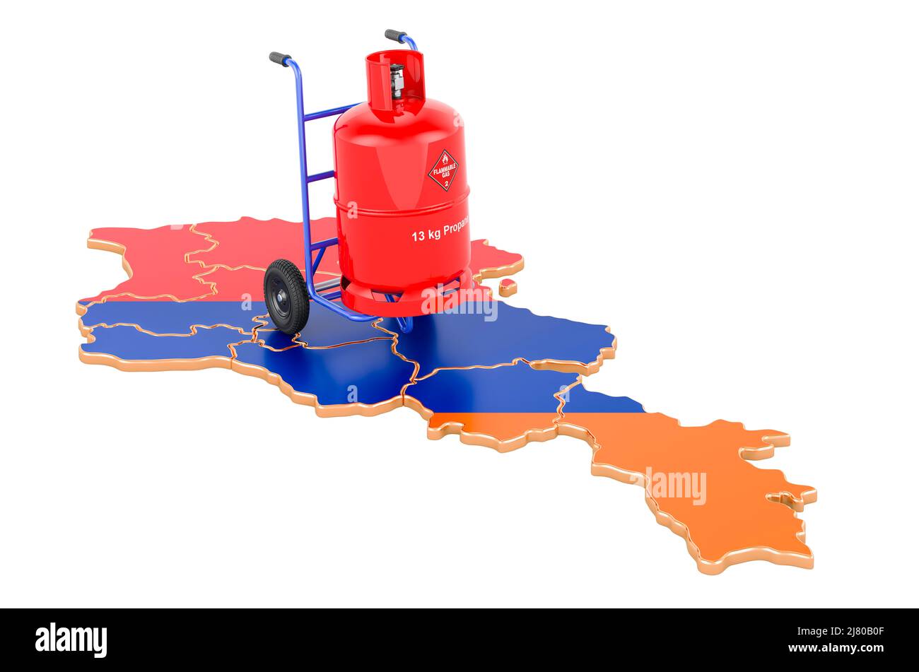 Armenian map with propane gas cylinder on hand truck. Gas Delivery