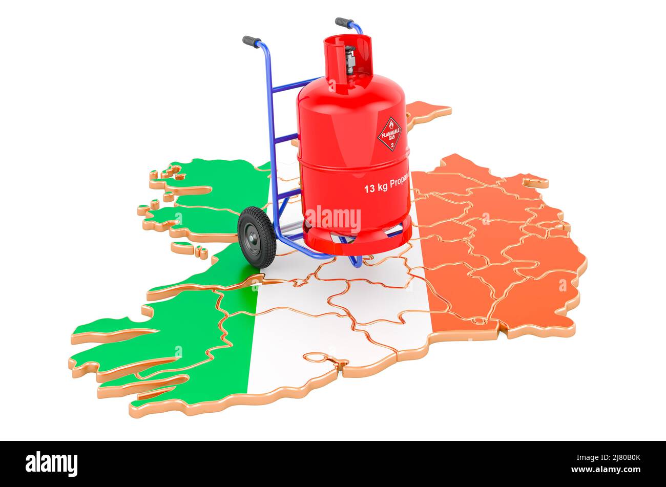 Irish map with propane gas cylinder on hand truck. Gas Delivery Service