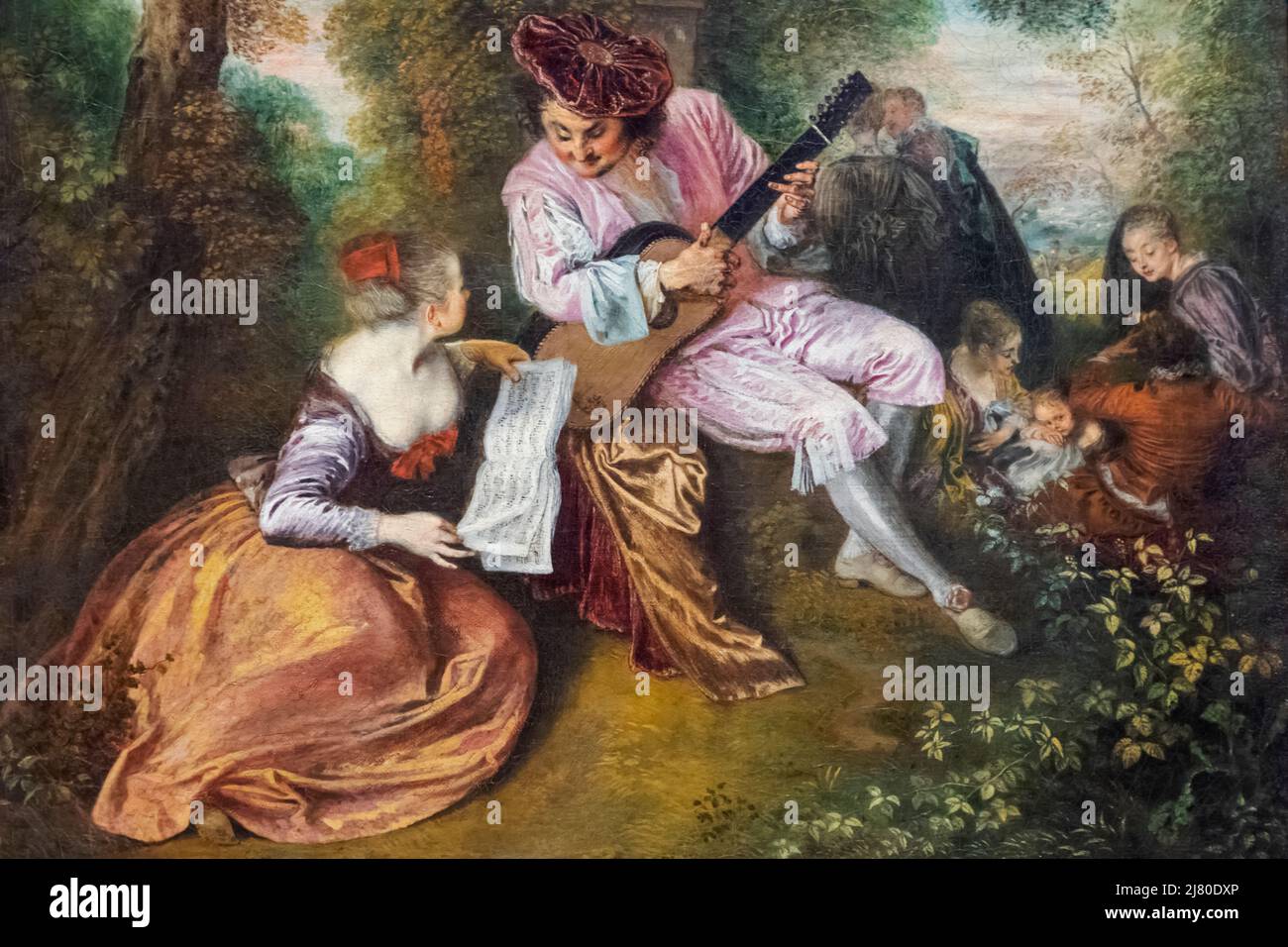 Painting titled "The Scale of Love" by French Artist JeanAntoine Watteau dated 1717 Stock Photo