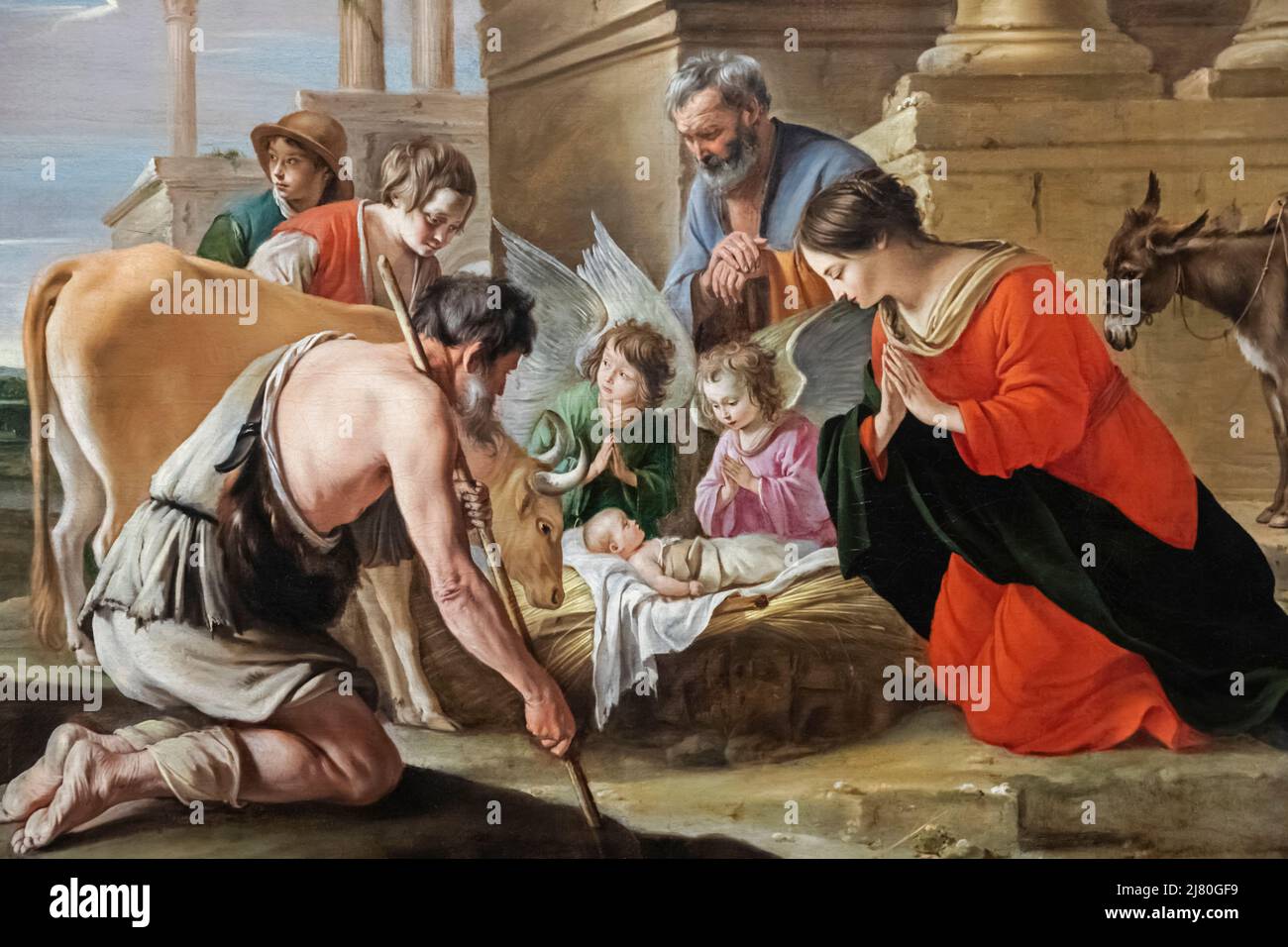 Painting titled 'The Adoration of the Shepherds' by The Le Nain Brothers dated 1640 Stock Photo