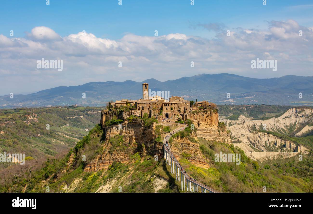 Panoramic aerial view of Civita di Bagnoregio with a view of the ...