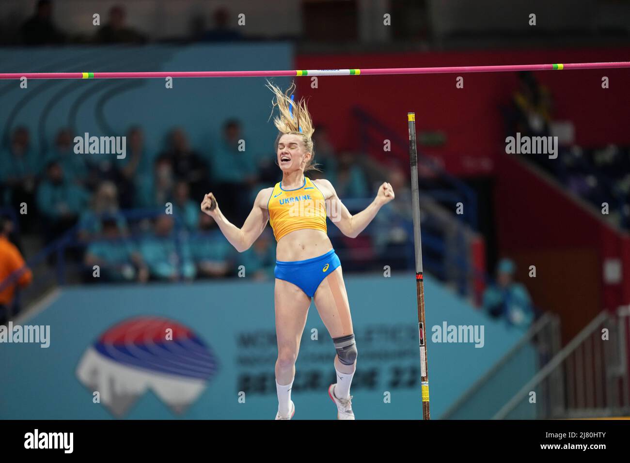 Yana Hladiychuk jumping at the 2022 Belgrade Indoor World Championships