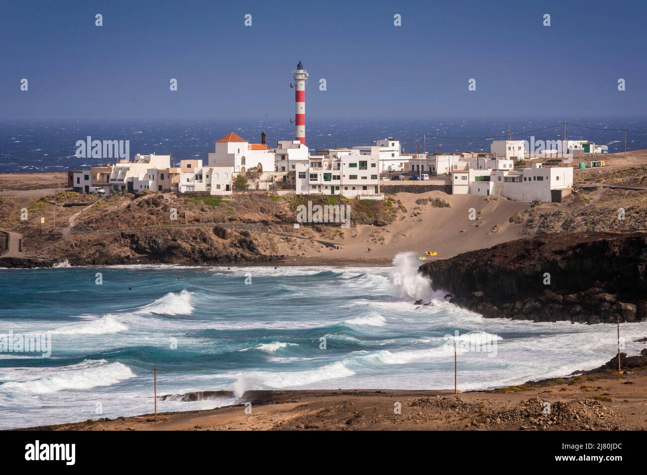 Poris de Abona fishing village and Punta Abona Lighthouse, Tenerife, Canary Islands, Spain Stock Photo