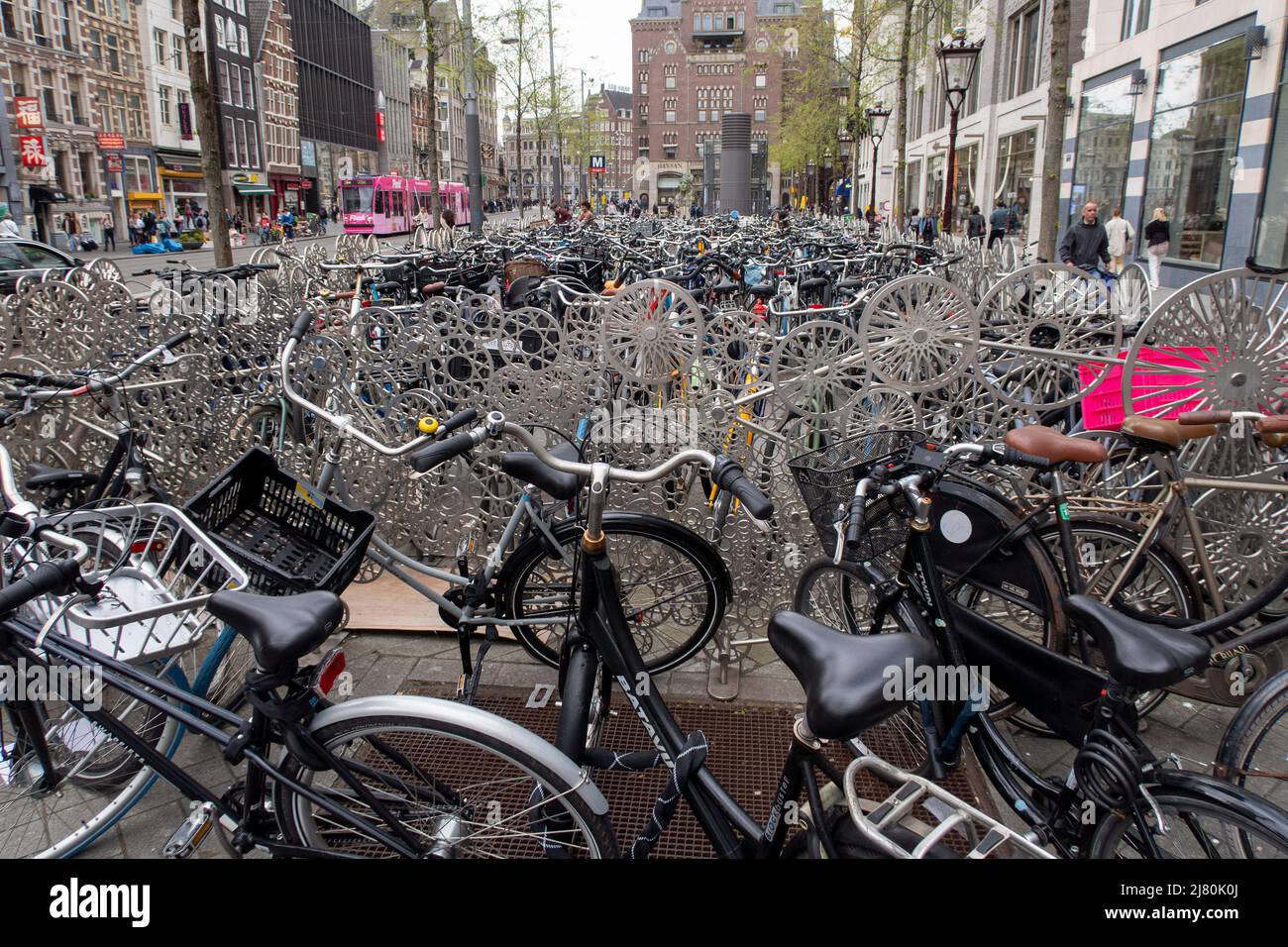 Chaotic bicycle parking in Amsterdam, The Netherlands, Europe Stock Photo