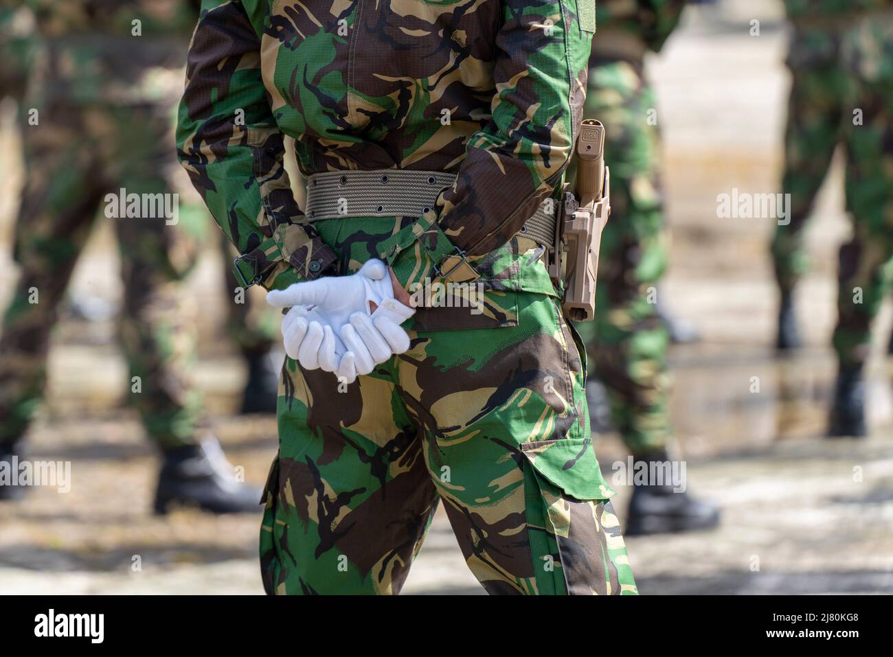 Close up of portuguese army troops using camouflage military uniform ...