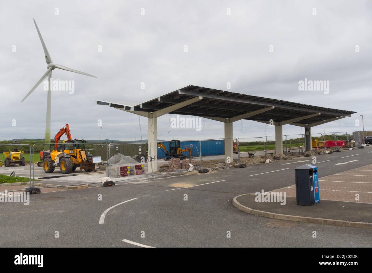 An EV charging hub being installed at Cornwall Services, Victoria, UK