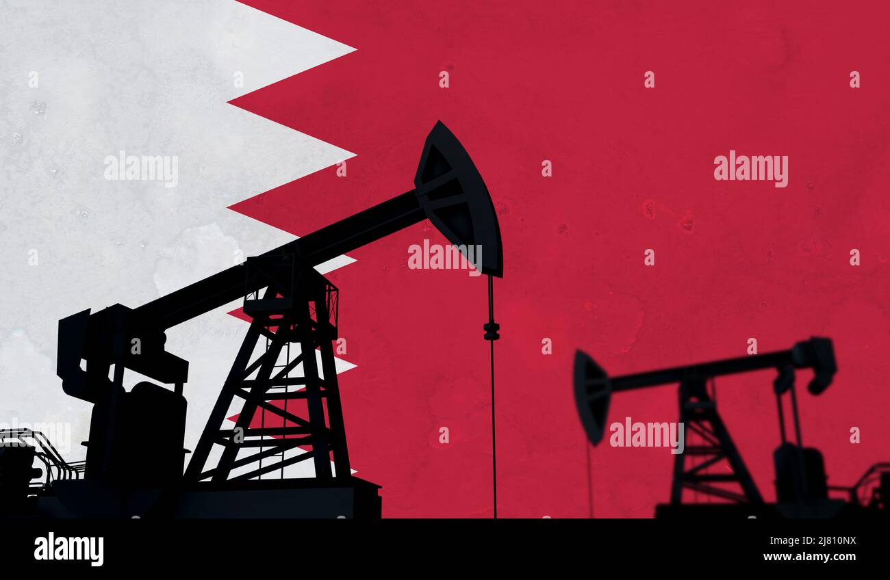 Oil and gas industry background. Oil pump silhouette against an bahrain