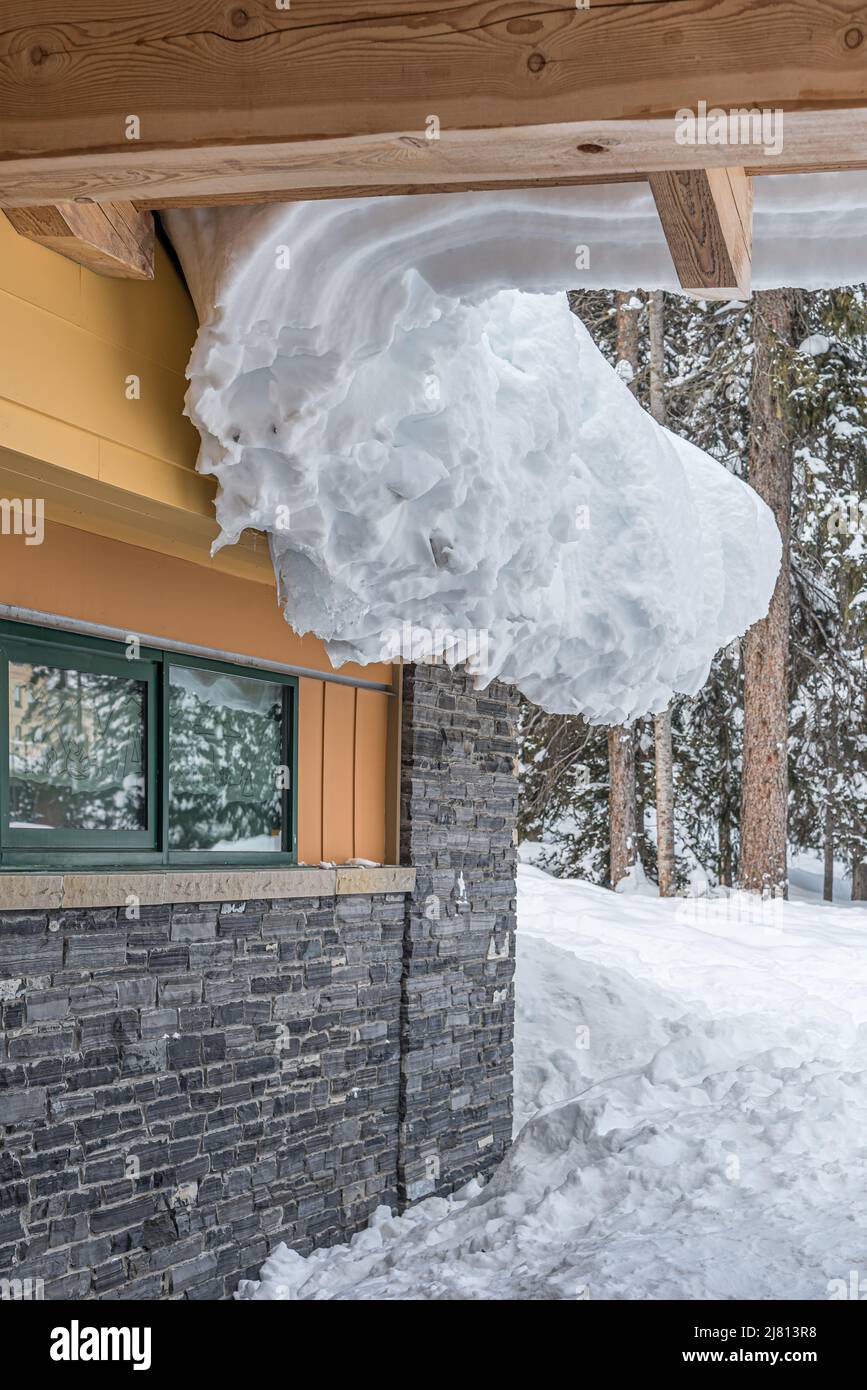Small house in snow, Lake Louise in Banff Park, Alberta, Canada Stock