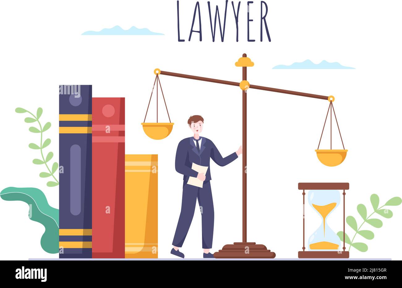 Lawyer, Attorney and Justice with Laws, Scales, Buildings, Book or