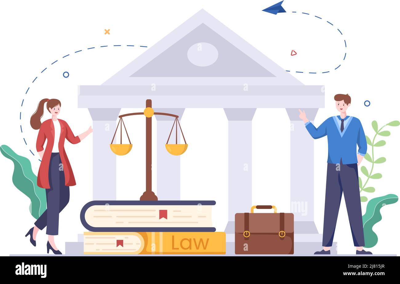 Lawyer, Attorney and Justice with Laws, Scales, Buildings, Book or