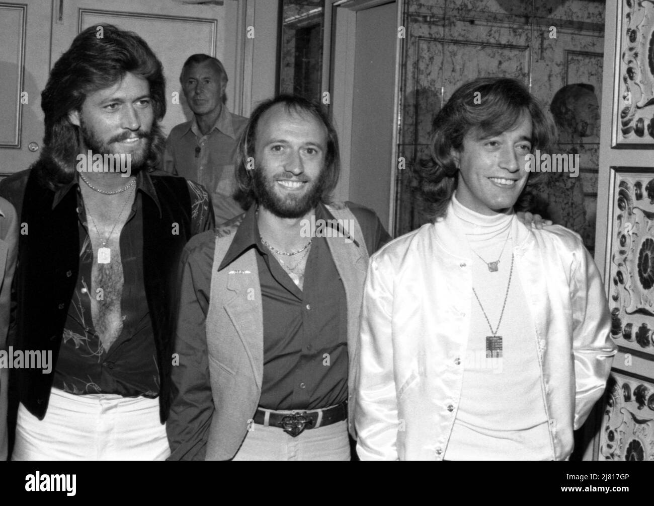 Barry Gibb, Maurice Gibb and Robin Gibb of The Bee Gees at a press ...