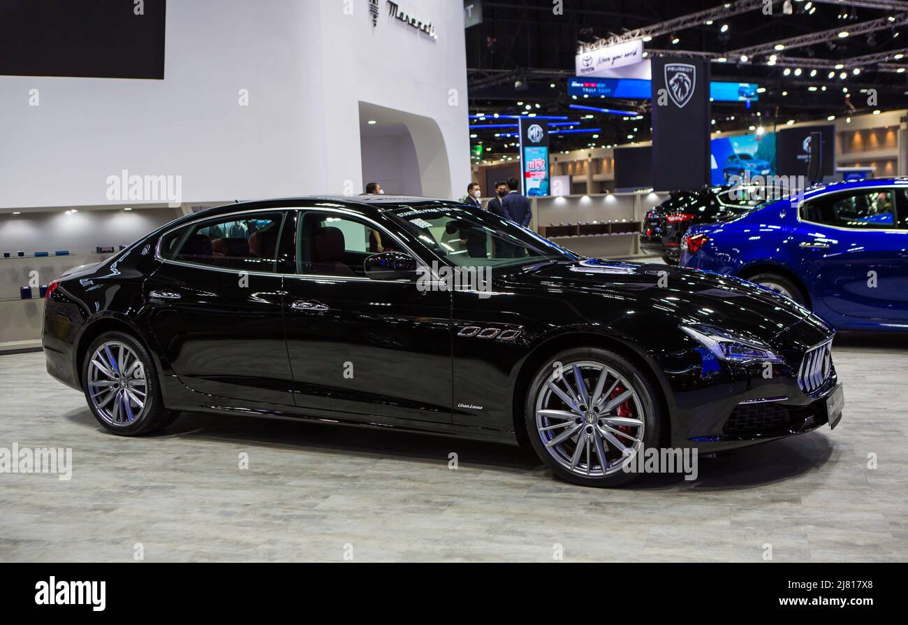 Nonthaburi, Thailand - March 24, 2022: Maserati Quattroporte presented in Motor Show 2022 Stock Photo