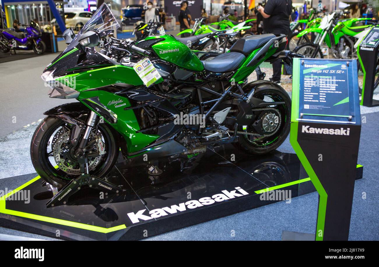 Nonthaburi, Thailand - March 24, 2022: Kawasaki Ninja H2 SX SE+ displayed in Motor Show 2022 Stock Photo