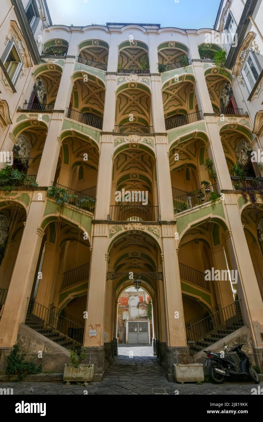 Naples, Italy - Aug 16, 2021: The Spanish Palazzo, known as the Palazzo dello Spagnolom in Italian, is a palace of notable architecture in Naples, Ita Stock Photo