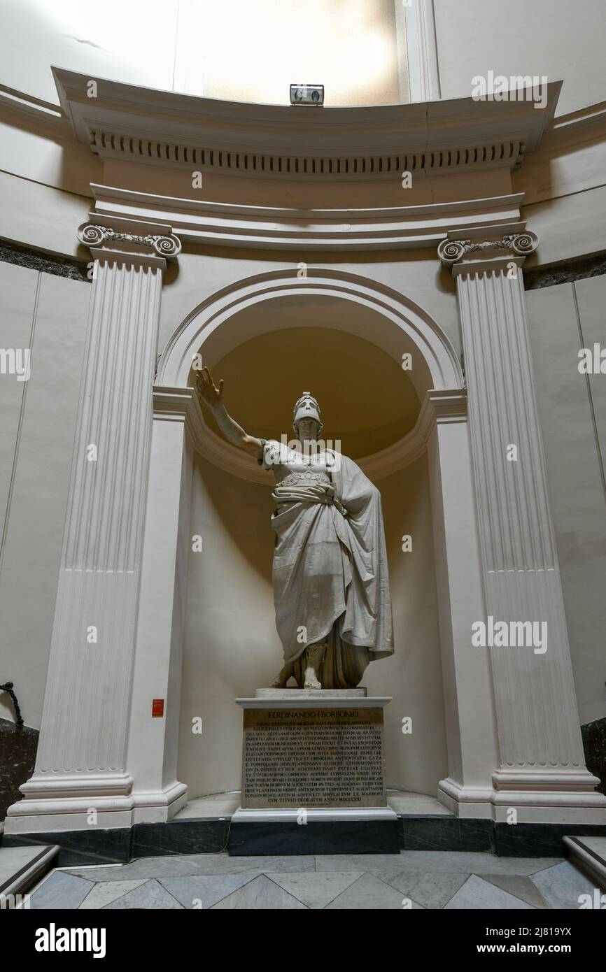 Naples, Campania, Italy - August 16, 2021: Monument to Ferdinand I of the Bourbons in the Naples National Archaeological Museum, Naples, Italy. Stock Photo
