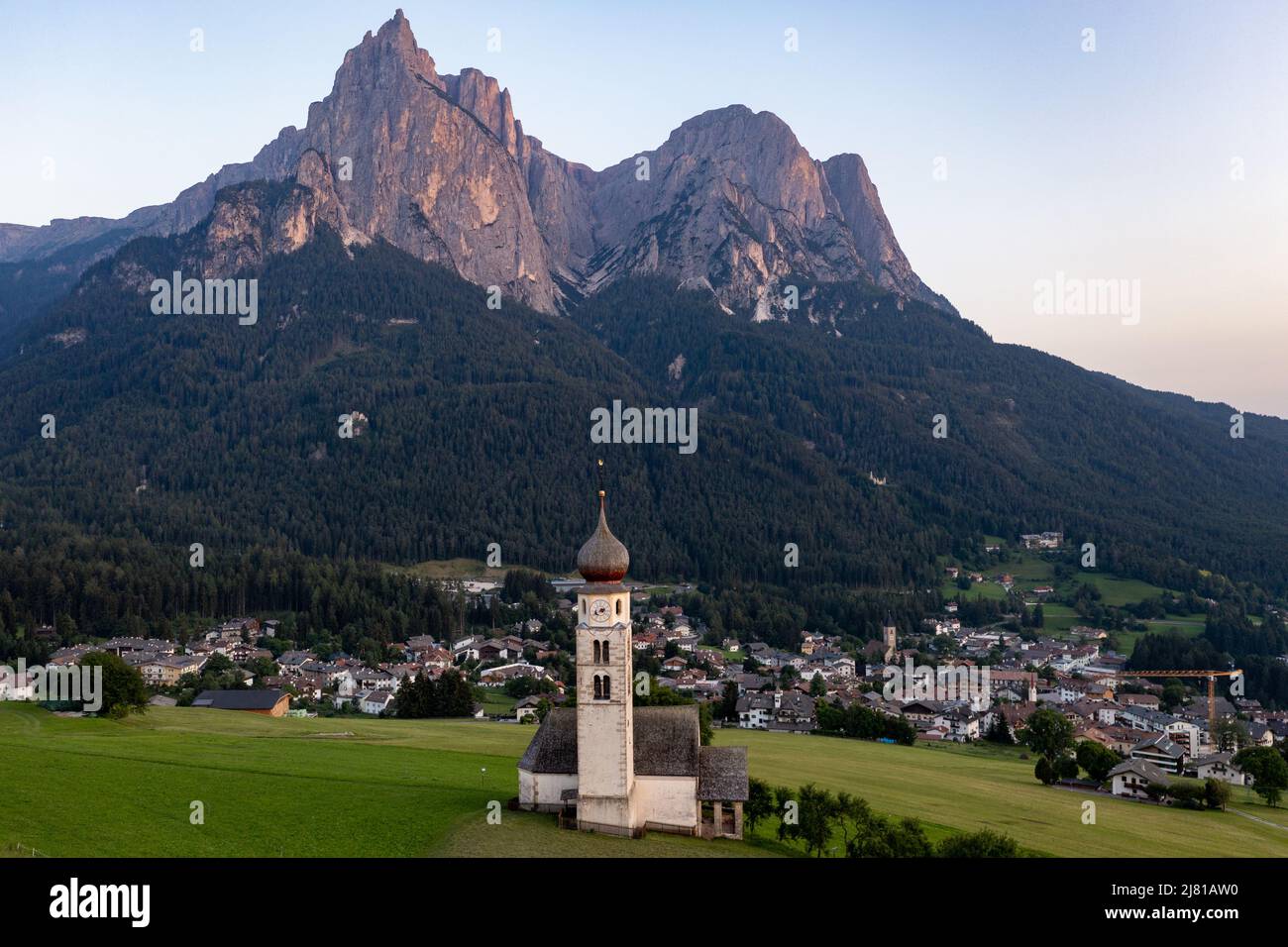 St. Valentin (Kastelruth) Village Church in the summer in the Dolomite