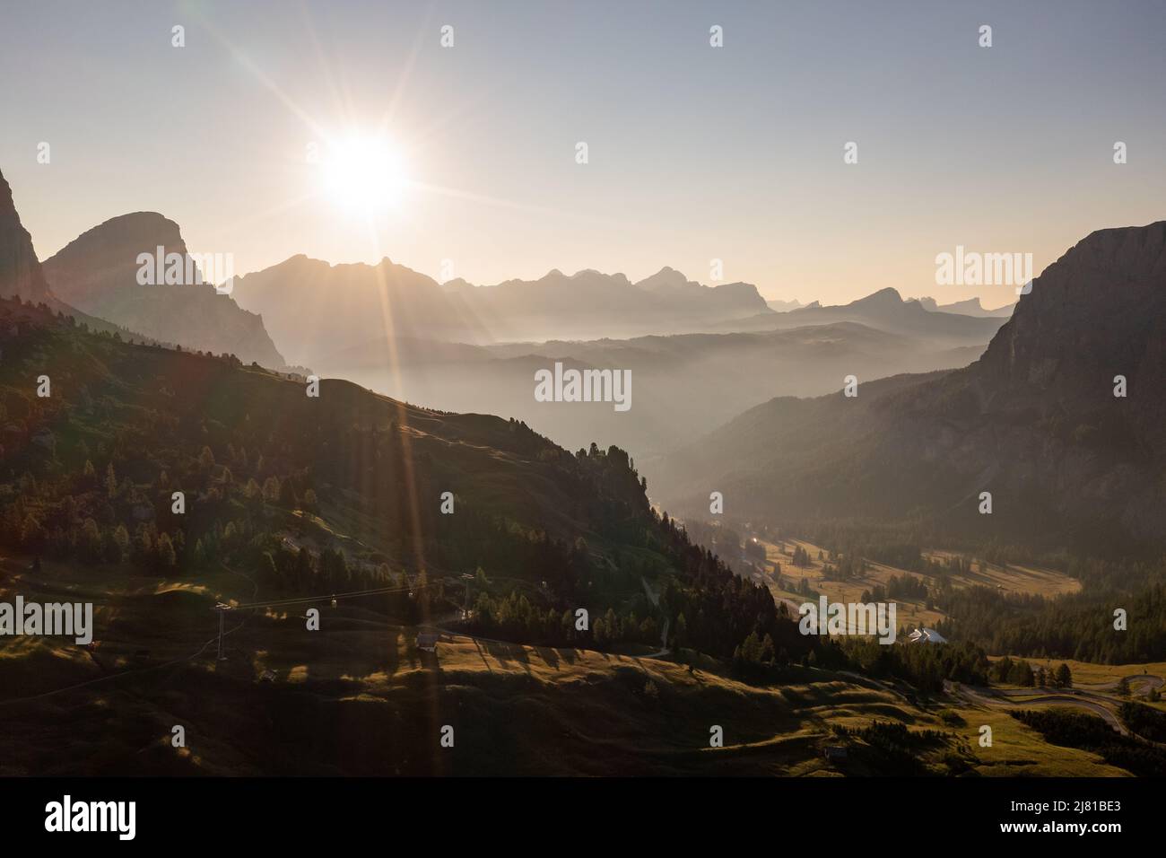 Aerial view of Gardena Pass, Passo Gardena, Rifugio Frara, Dolomiti ...