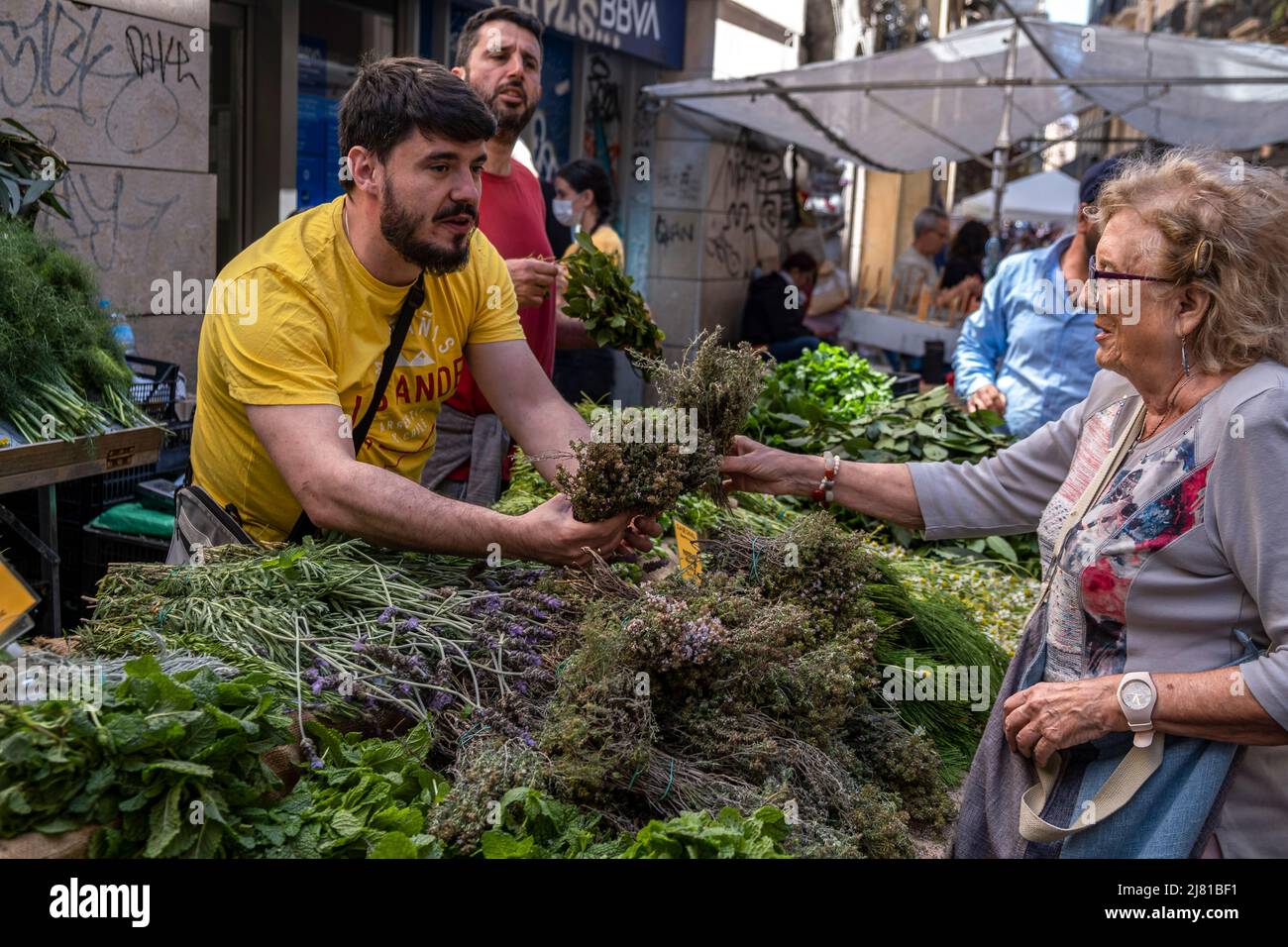 Barcelona, Spain. 11th May, 2022. A person is seen buying medicinal herbs at the Feria de Sant