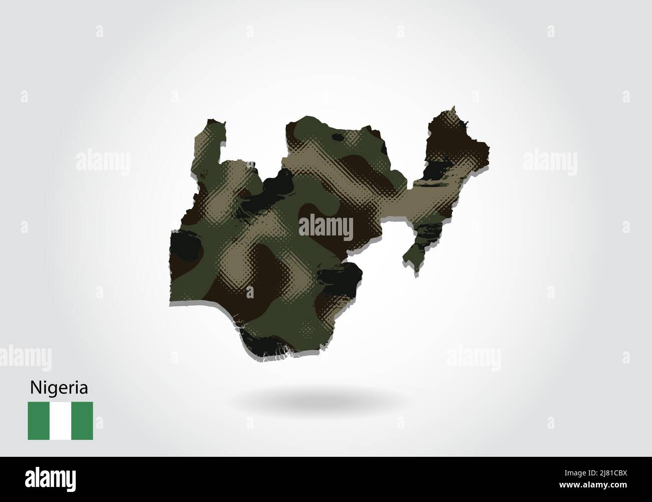 Nigeria map with camouflage pattern, Forest green texture in map