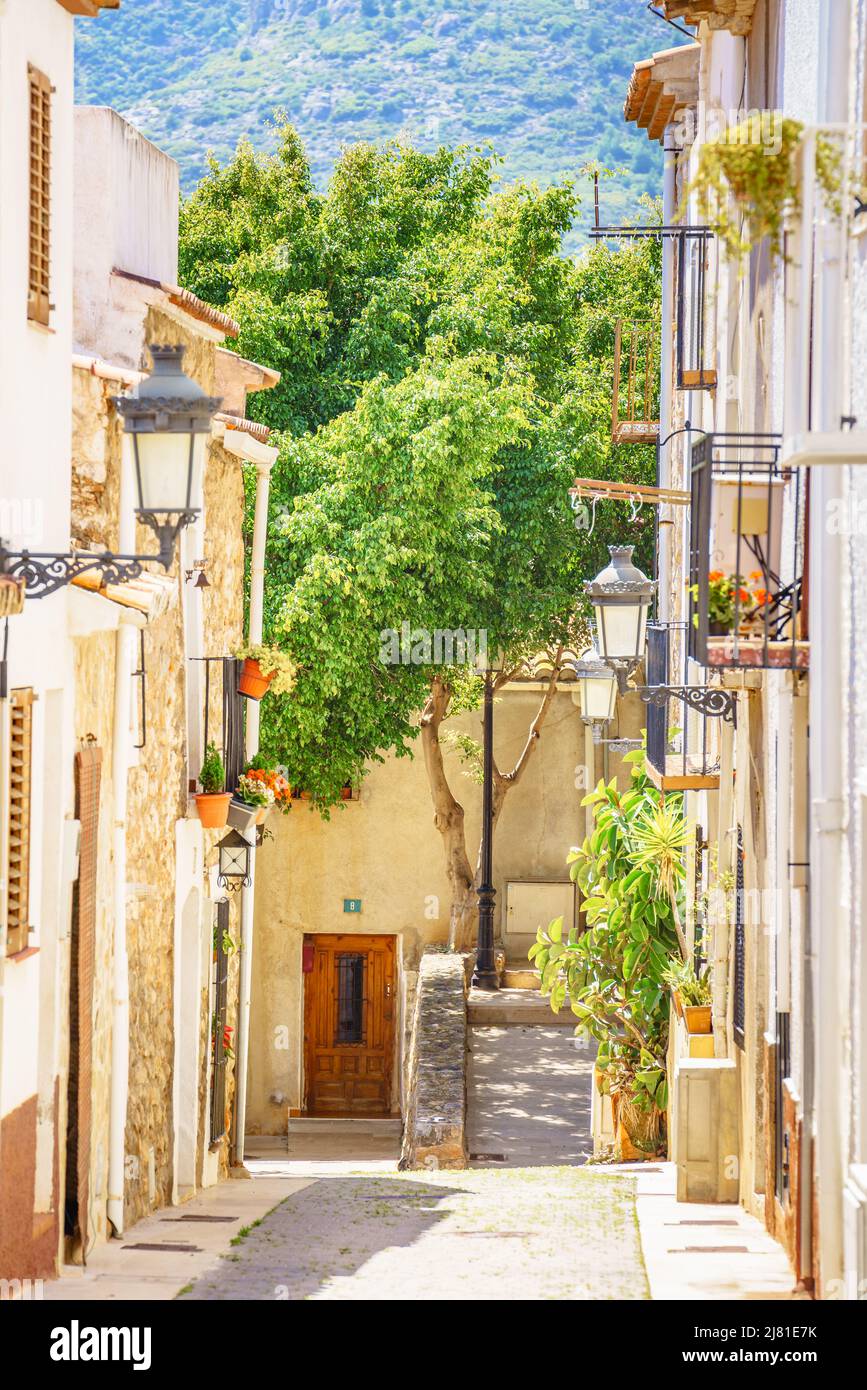 Idyllic town street in Oropesa del Mar, Castellon, Spain Stock Photo