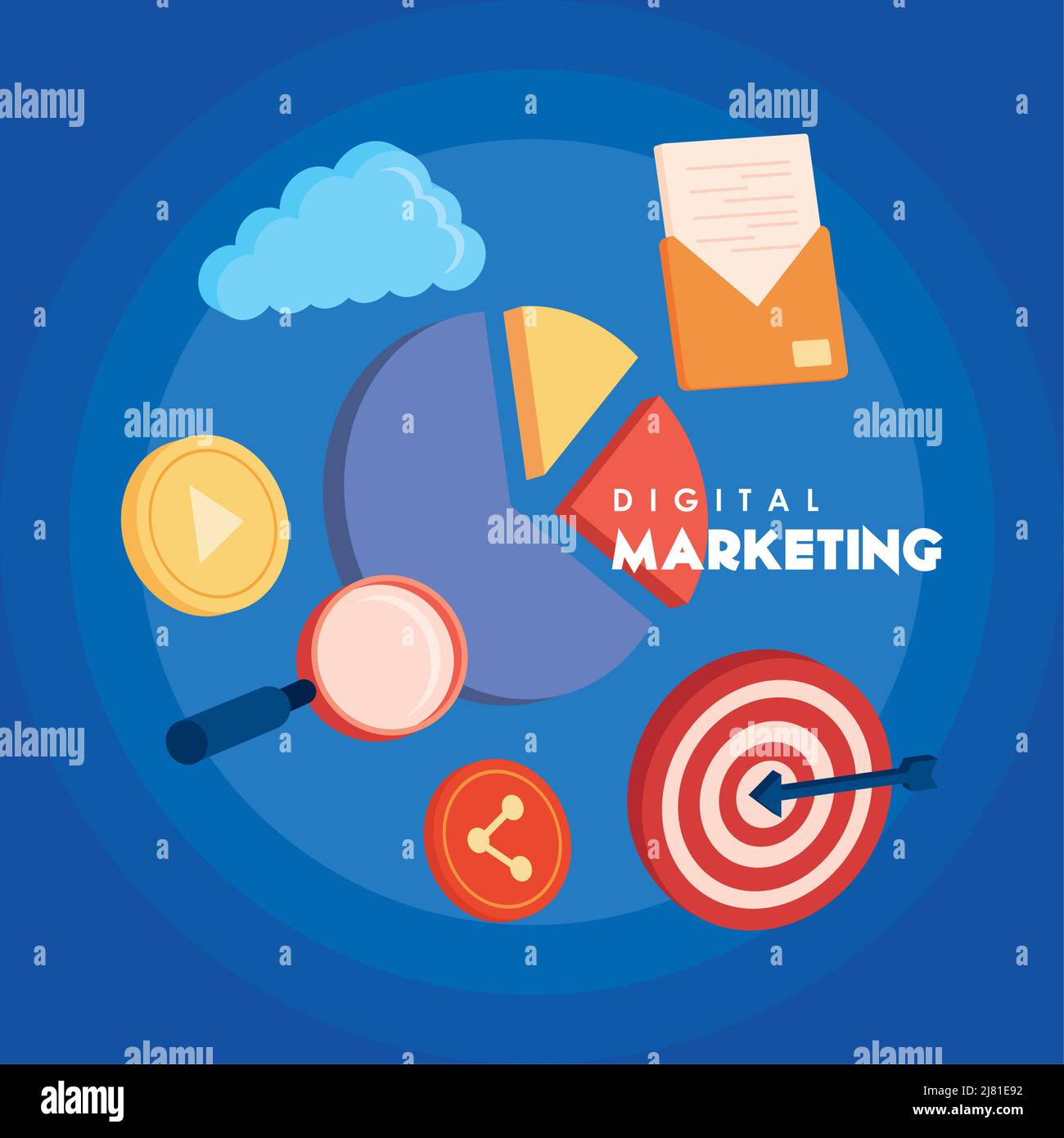 digital marketing lettering and statistics icons Stock Vector Image ...