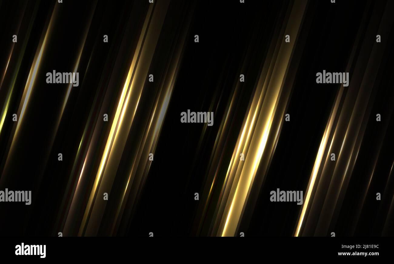 Abstract golden light lines with glow effect on black background ...