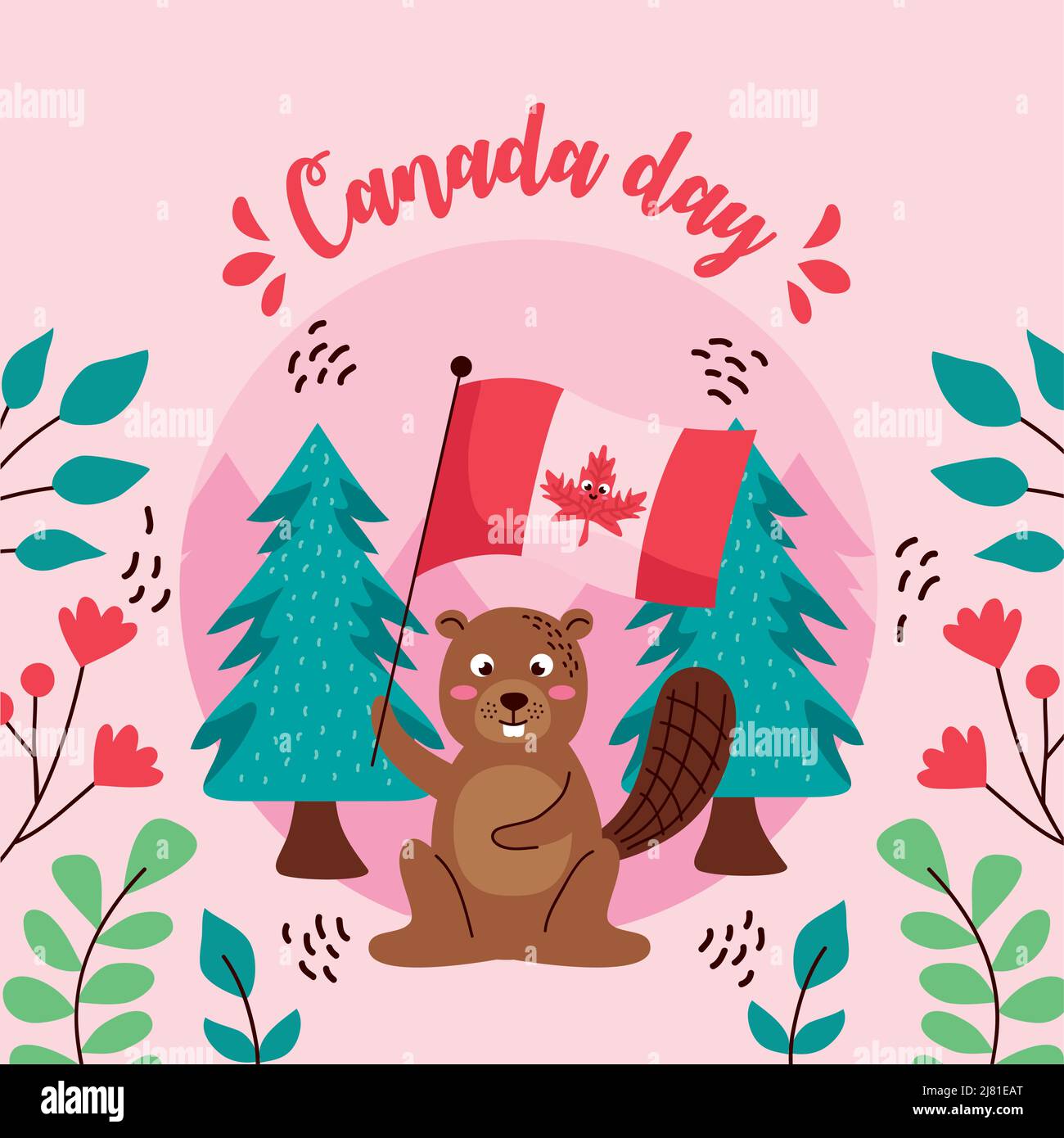canada day lettering with squirrel poster Stock Vector