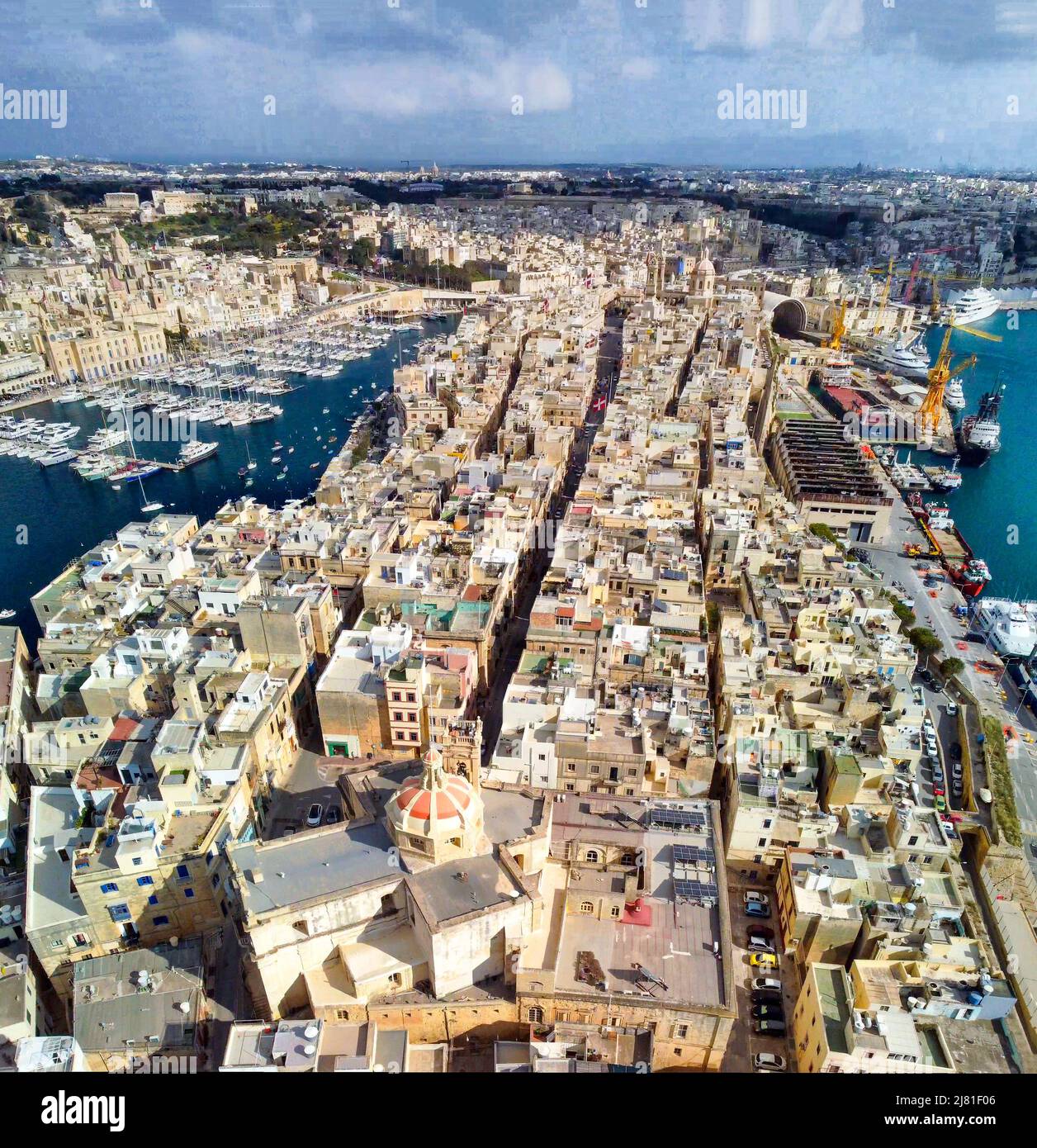 Aerial panoramic view of Senglea in Malta. Stock Photo