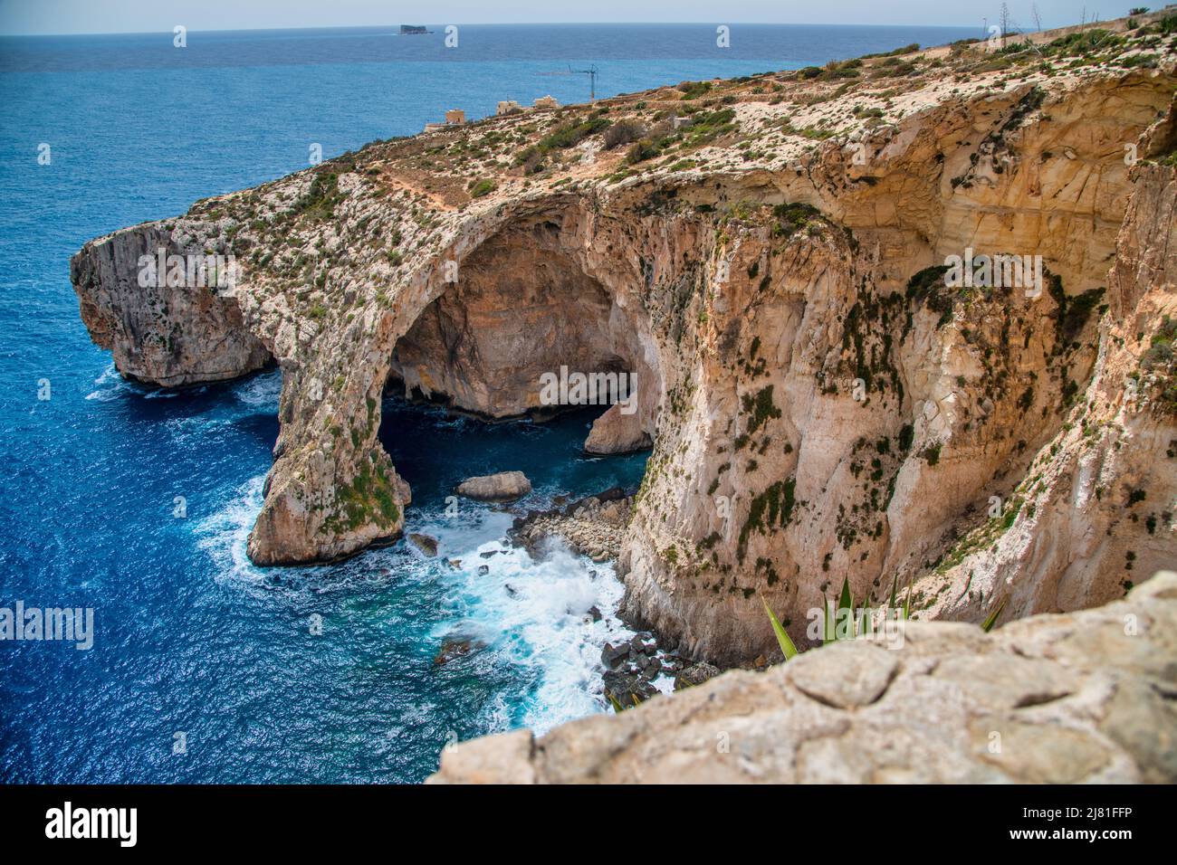 The Blue Grotto aerial view in Malta. Stock Photo