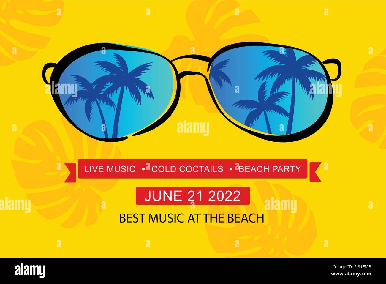 Summer party poster with summer tropical element background. Stock Vector