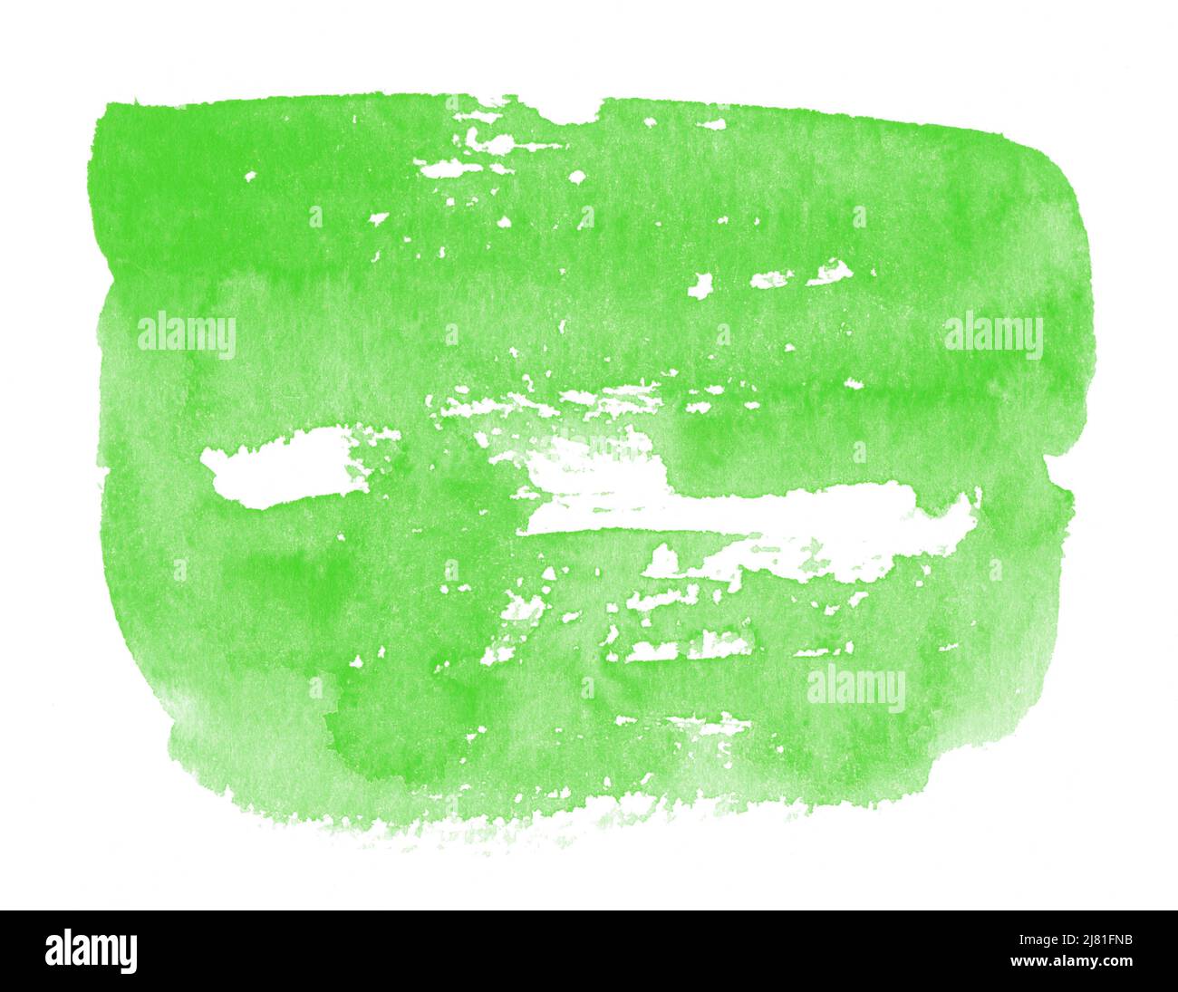 Green watercolor hand drawn stain on white paper grain texture ...