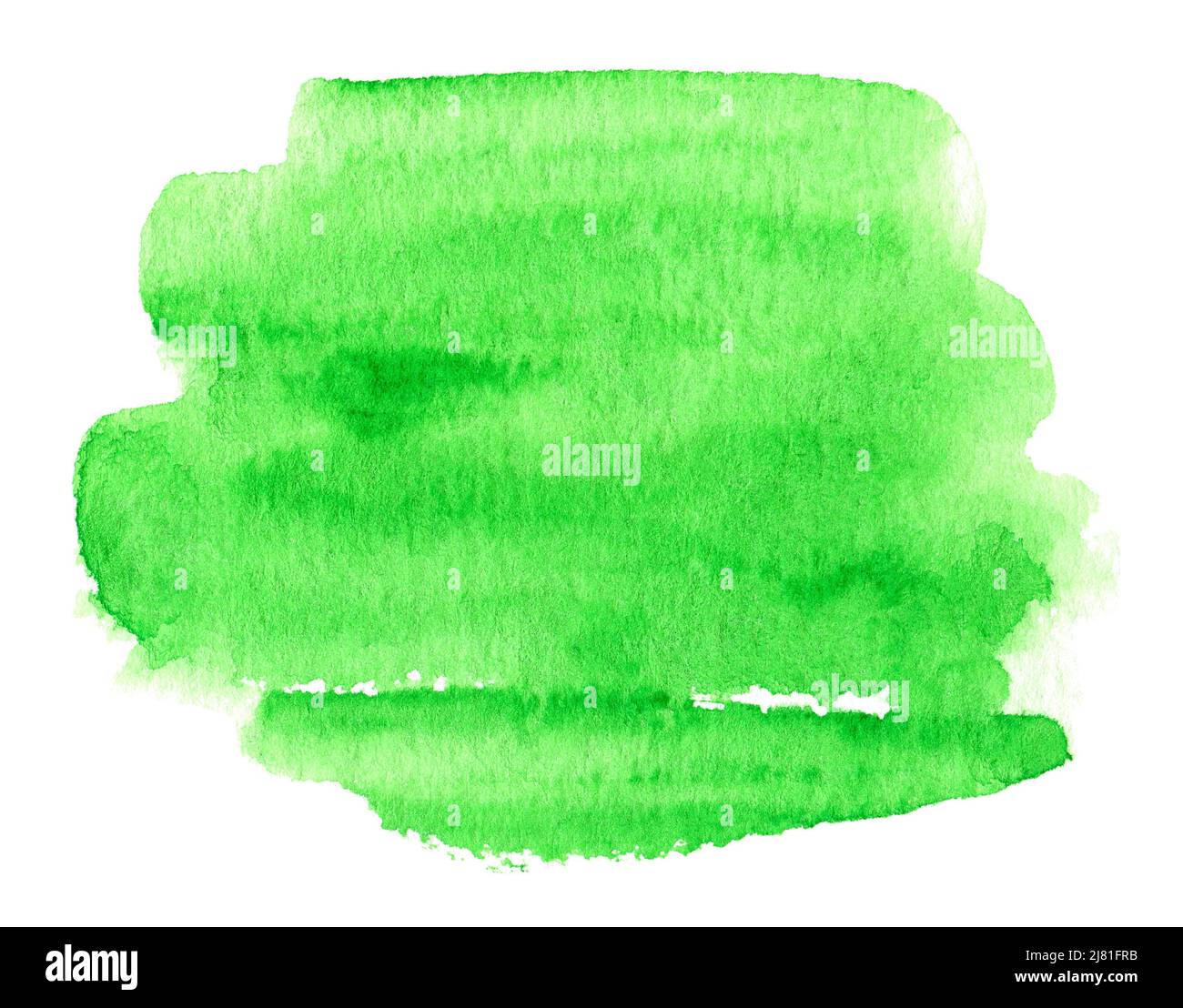 Green watercolor hand drawn stain on white paper grain texture ...