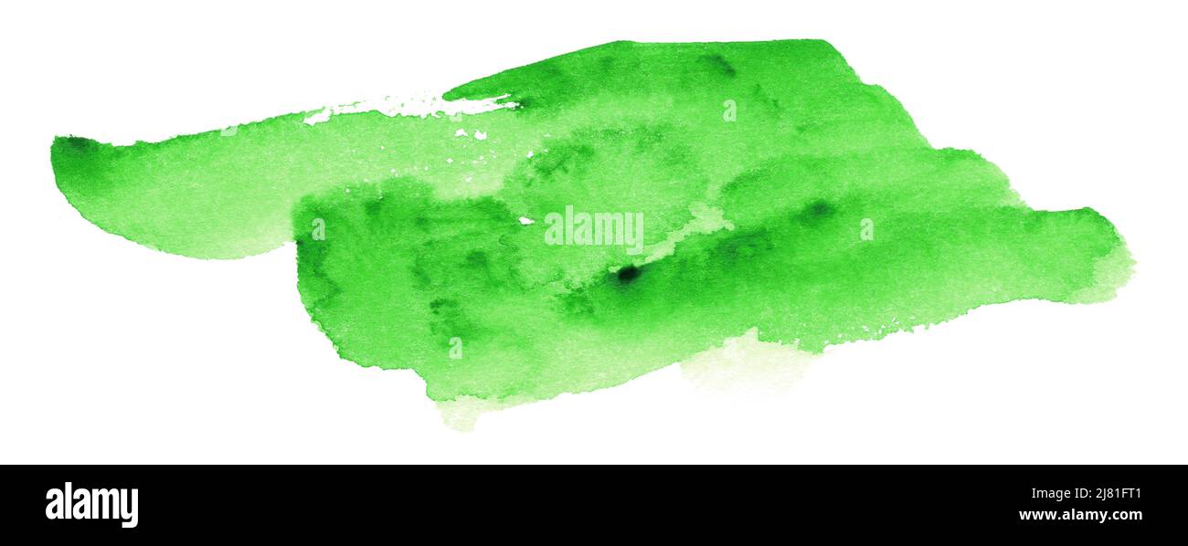Green watercolor hand drawn stain on white paper grain texture ...
