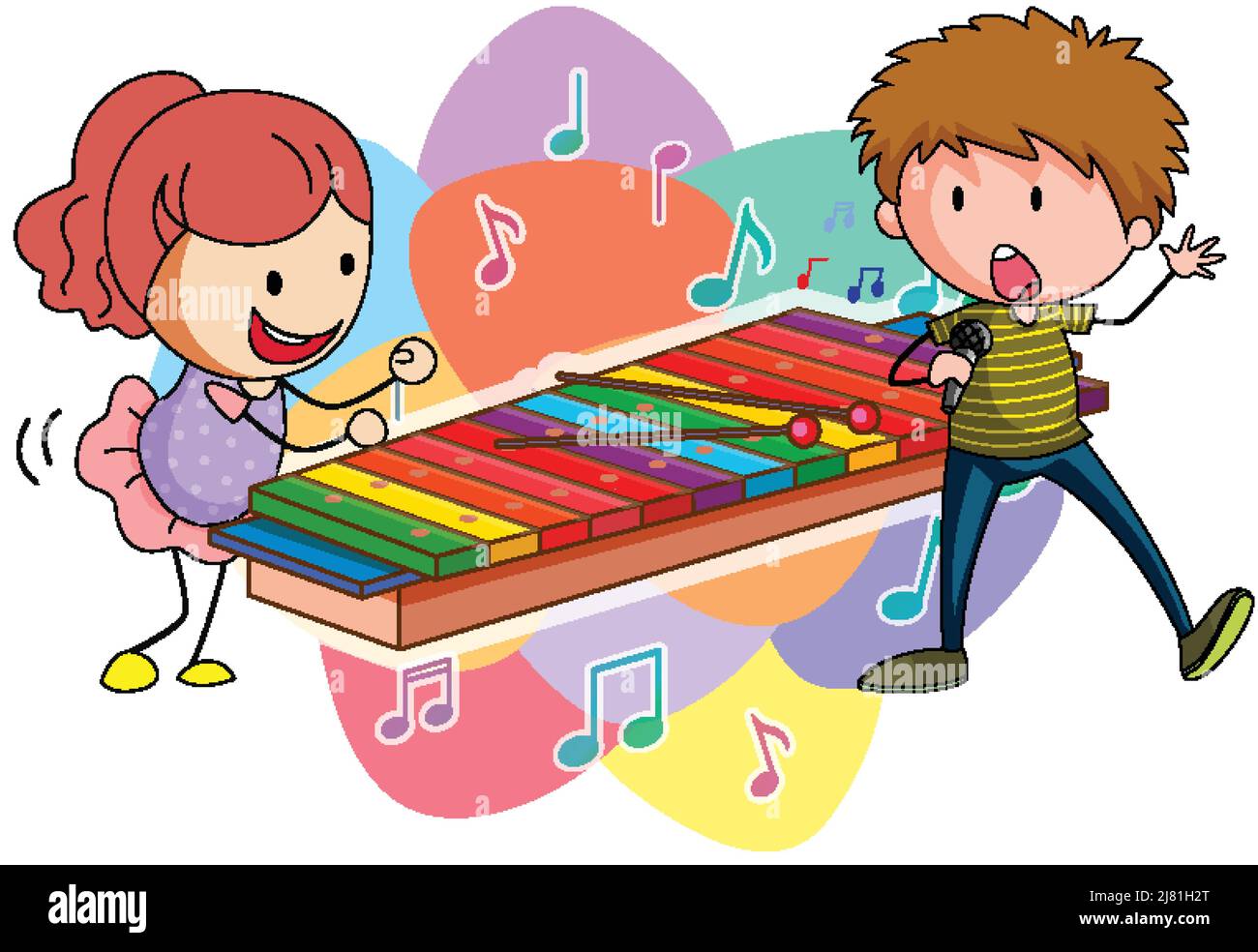 Xylophone with happy kids cartoon illustration Stock Vector Image & Art