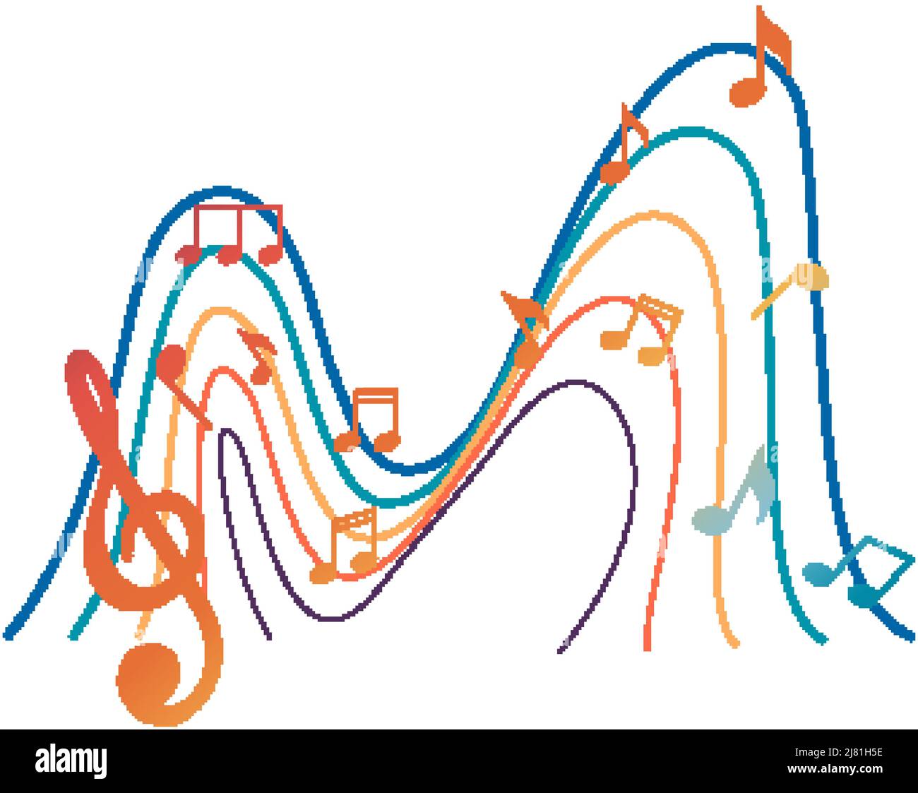 Music notes rainbow colourful on white background illustration Stock ...
