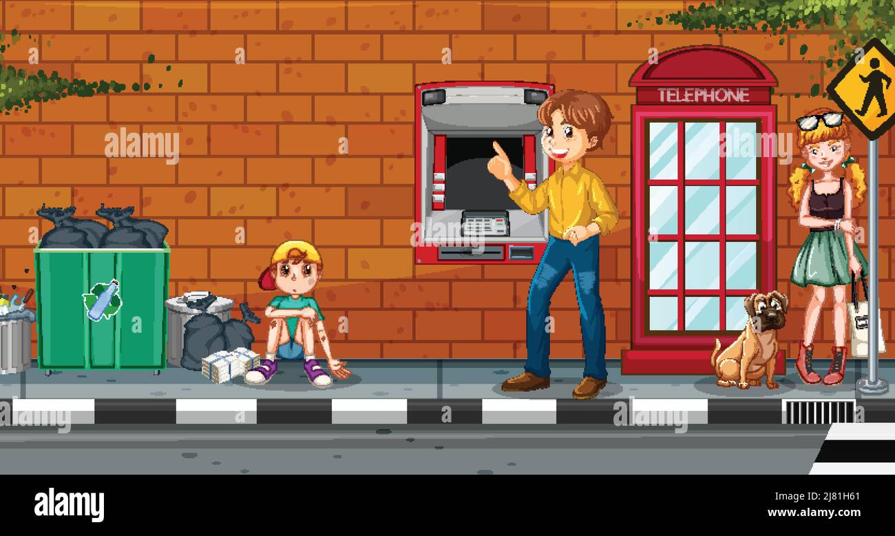 ATM machine street scene with people illustration Stock Vector Image ...