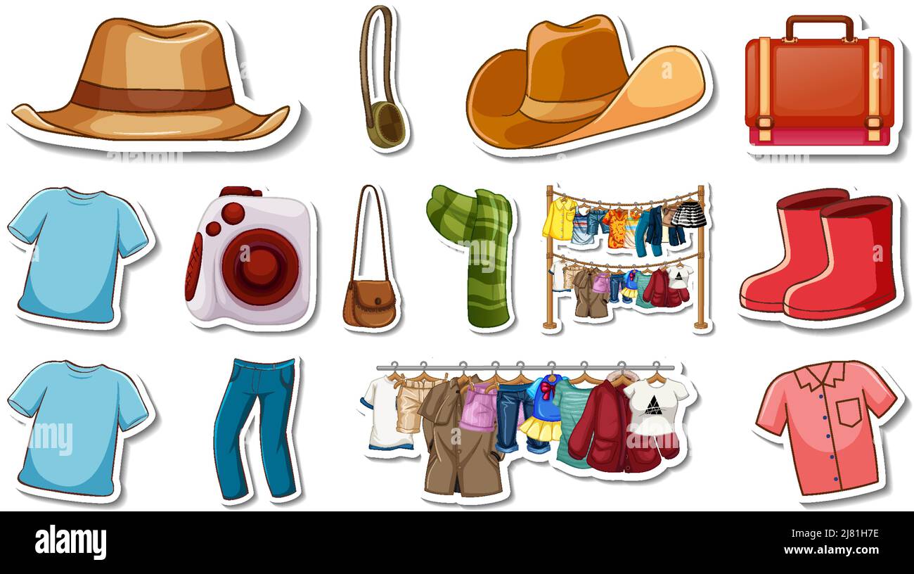 Normal Clothes Sticker Sticker set of clothes and accessories illustration Stock Vector Image ...