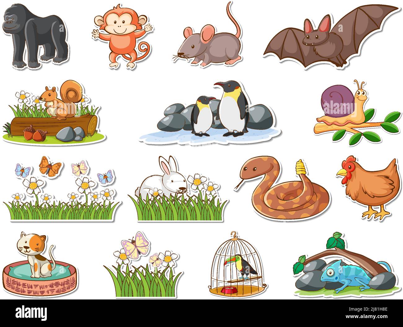 Sticker set of cartoon wild animals illustration Stock Vector Image ...