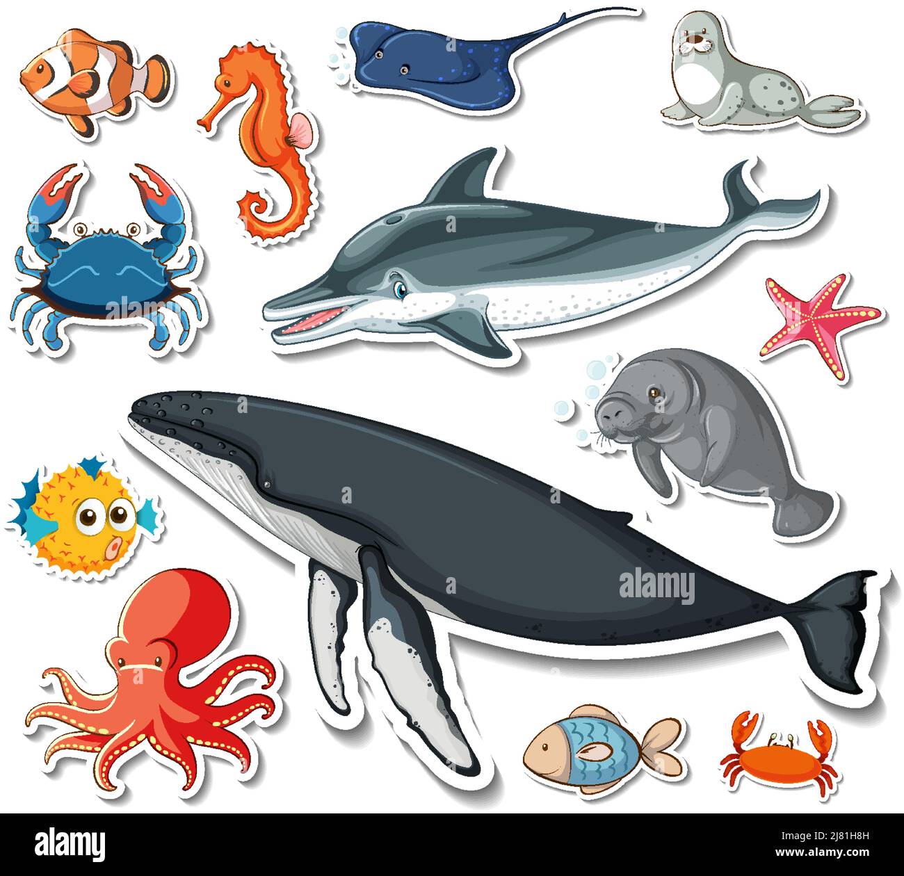 Sticker pack of different sea animals illustration Stock Vector Image ...