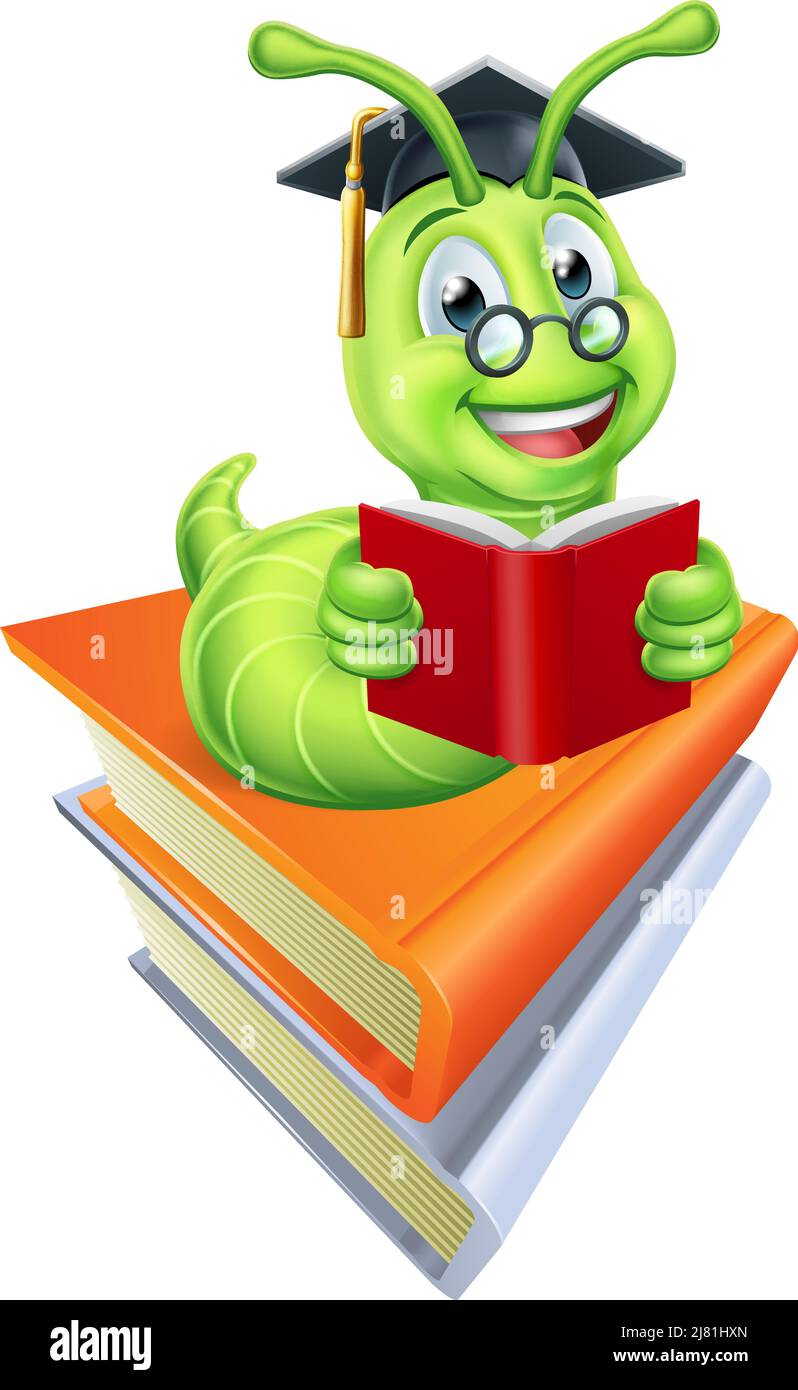 Caterpillar Book Worm Reading Cartoon Stock Vector