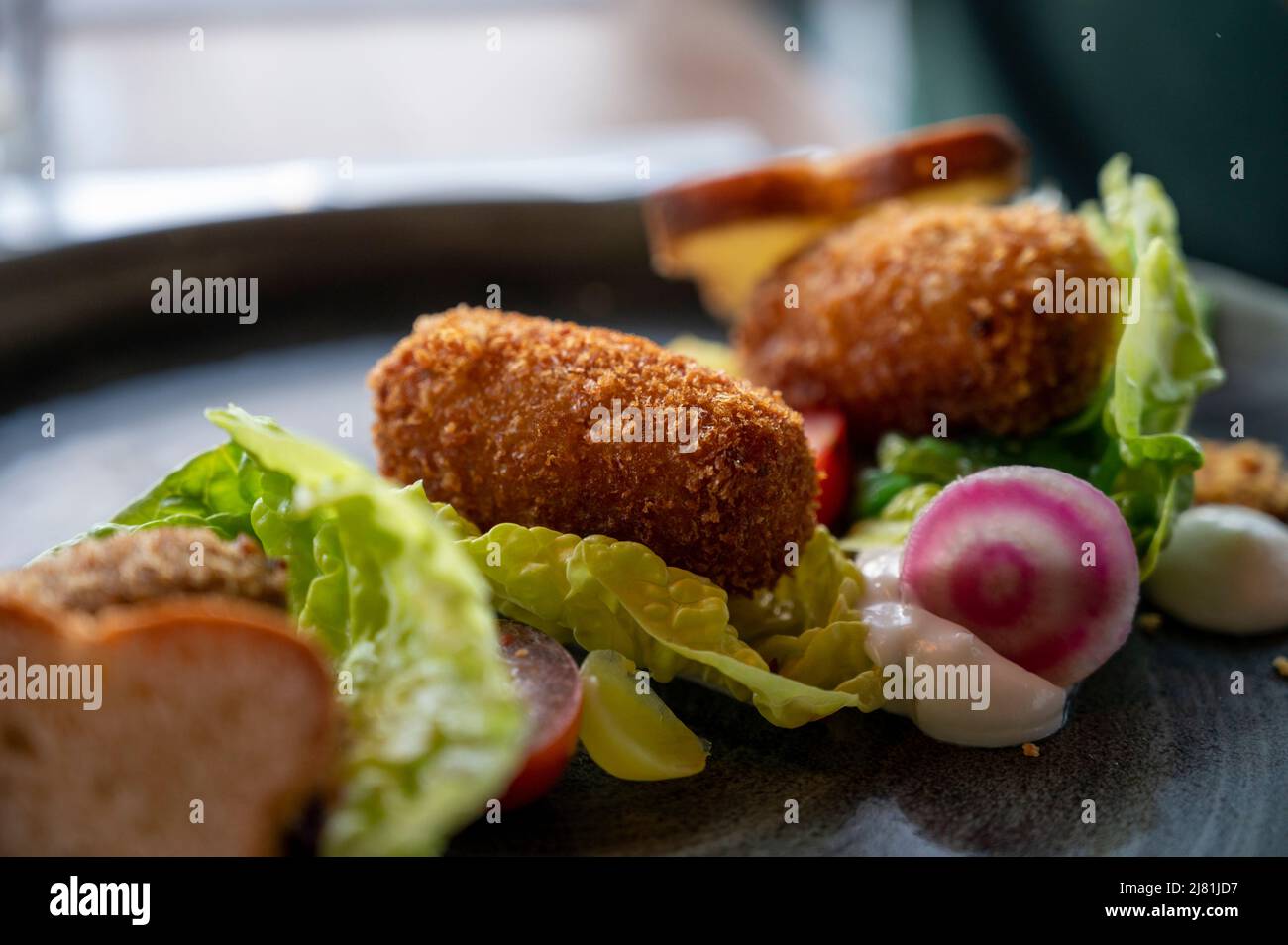 Dutch fast food, deep fried croquettes filled with ground beef meat and